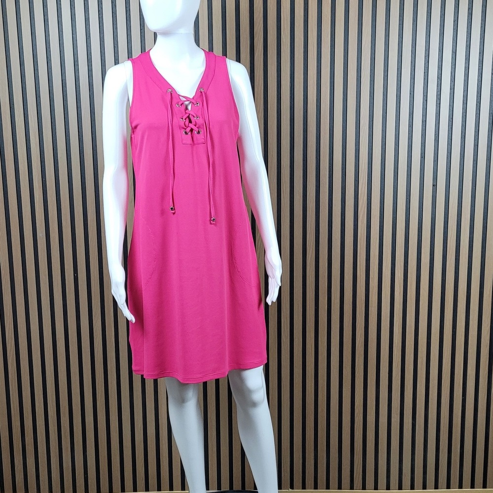 Tommy Bahama Dress Lace Up Pique Textured Pink with Pockets Medium